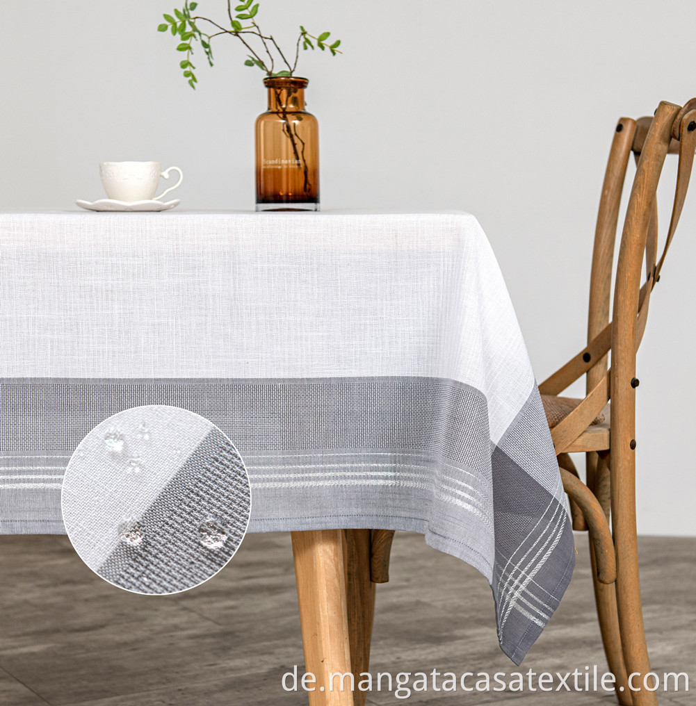 grey and white tablecloth